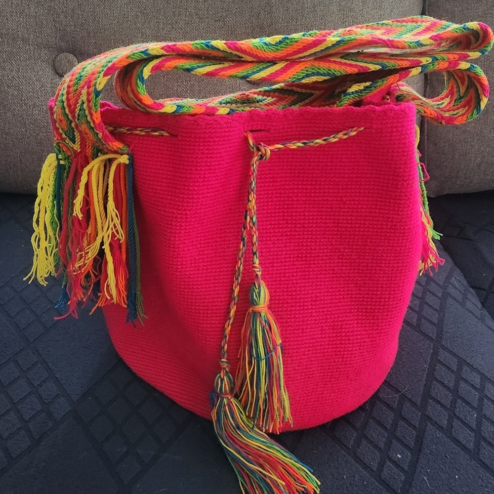 Vibrant Pink Woven Women's Bag